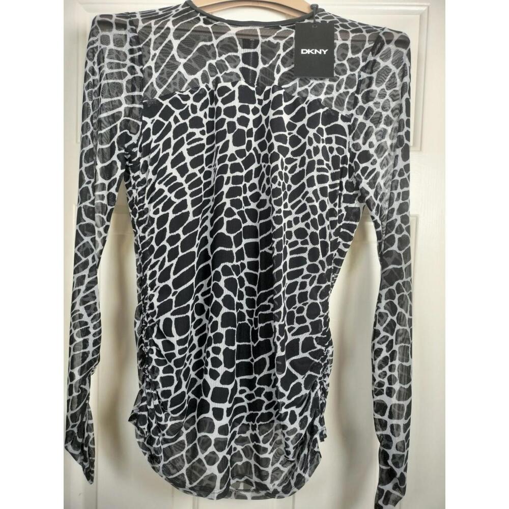 NWT DKNY Women’s Mesh Animal Print Top Exposed Zipper - Size S